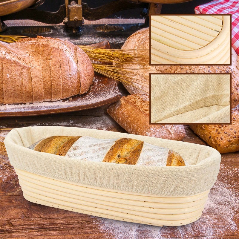 Stormshopping 11.8 inch Oval Long Banneton Brotform Bread Dough Proofing Rising Rattan Basket & Liner - Image 2